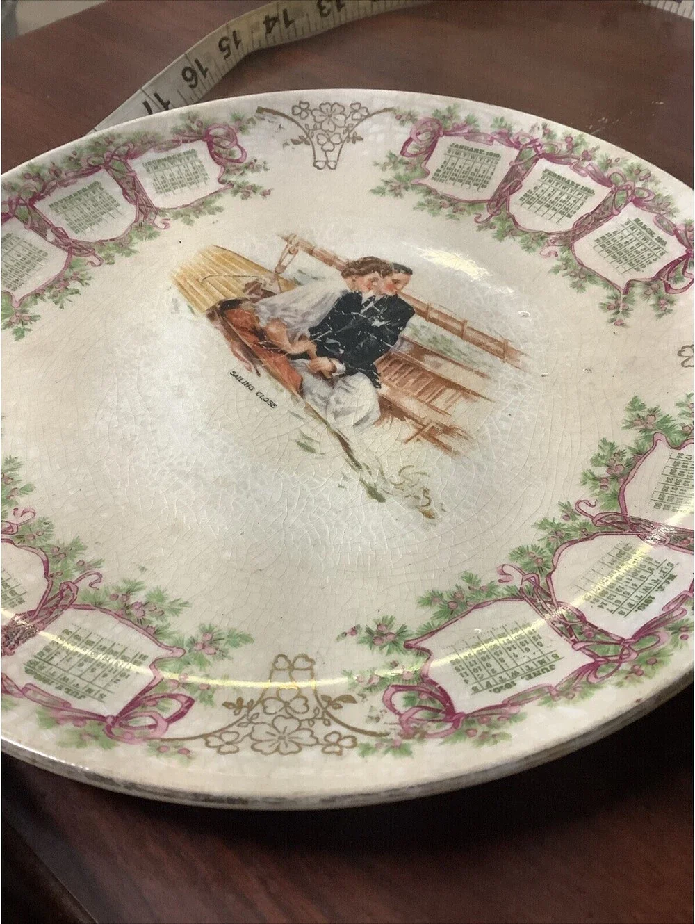 1910 Dresden China Advertising Calendar Plate Sailing Close